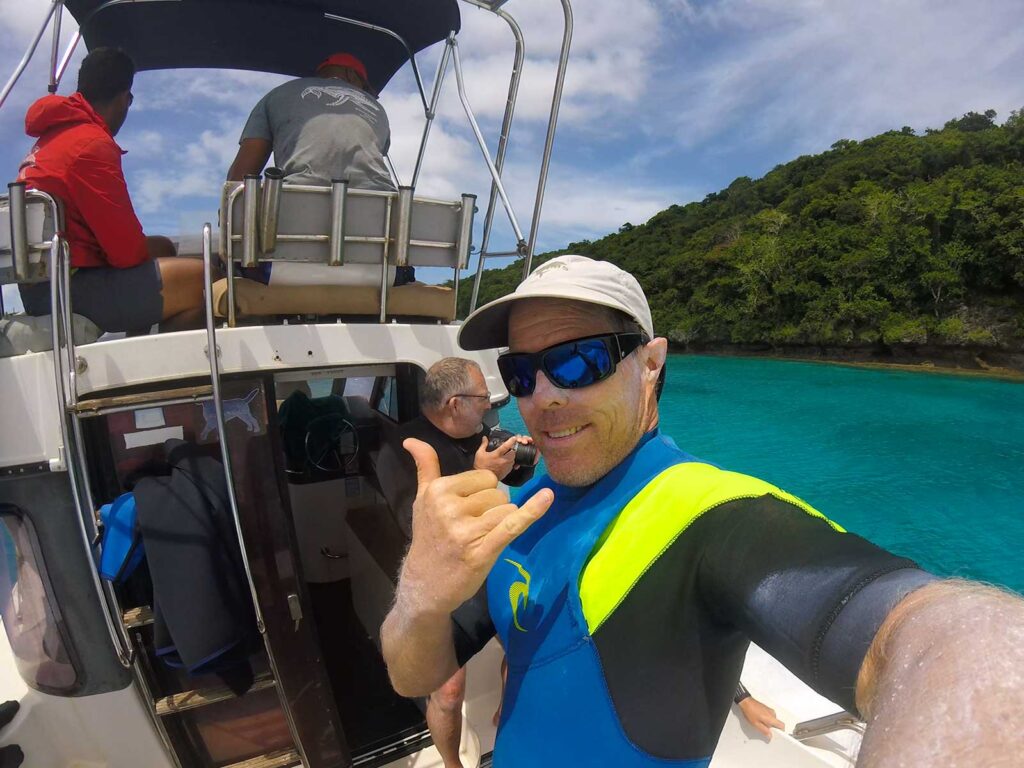 Boat journey of Mark on a scuba diving adventure in Fiji